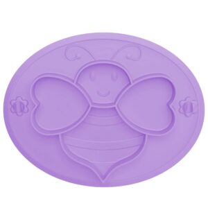 suction plates for baby toddler, silicone kids plates, bpa free food grade silicone, microwave and dishwasher safe, bee divided design, purple