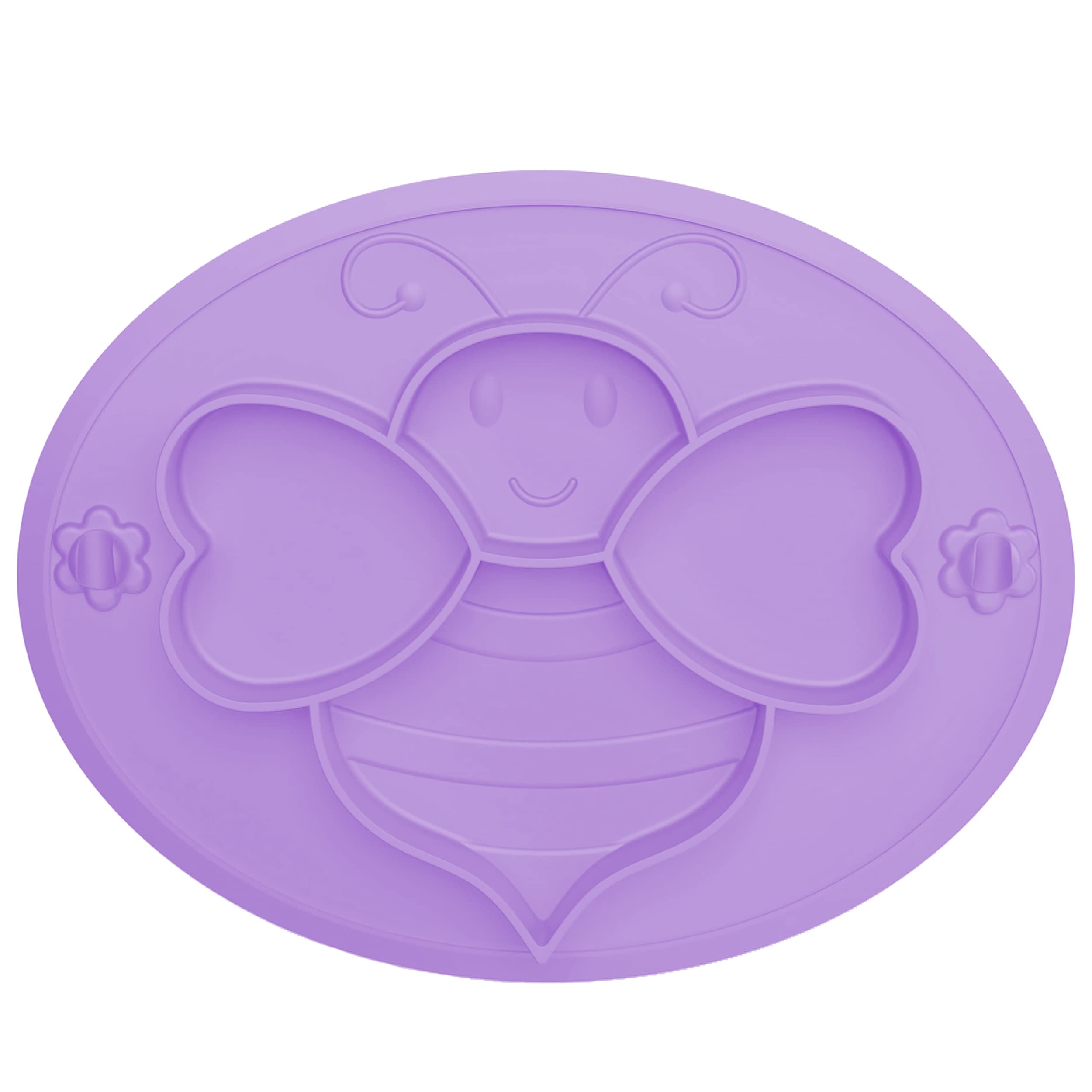 Suction Plates for Baby Toddler, Silicone Kids Plates, BPA Free Food Grade Silicone, Microwave and Dishwasher Safe, Bee Divided Design, Purple