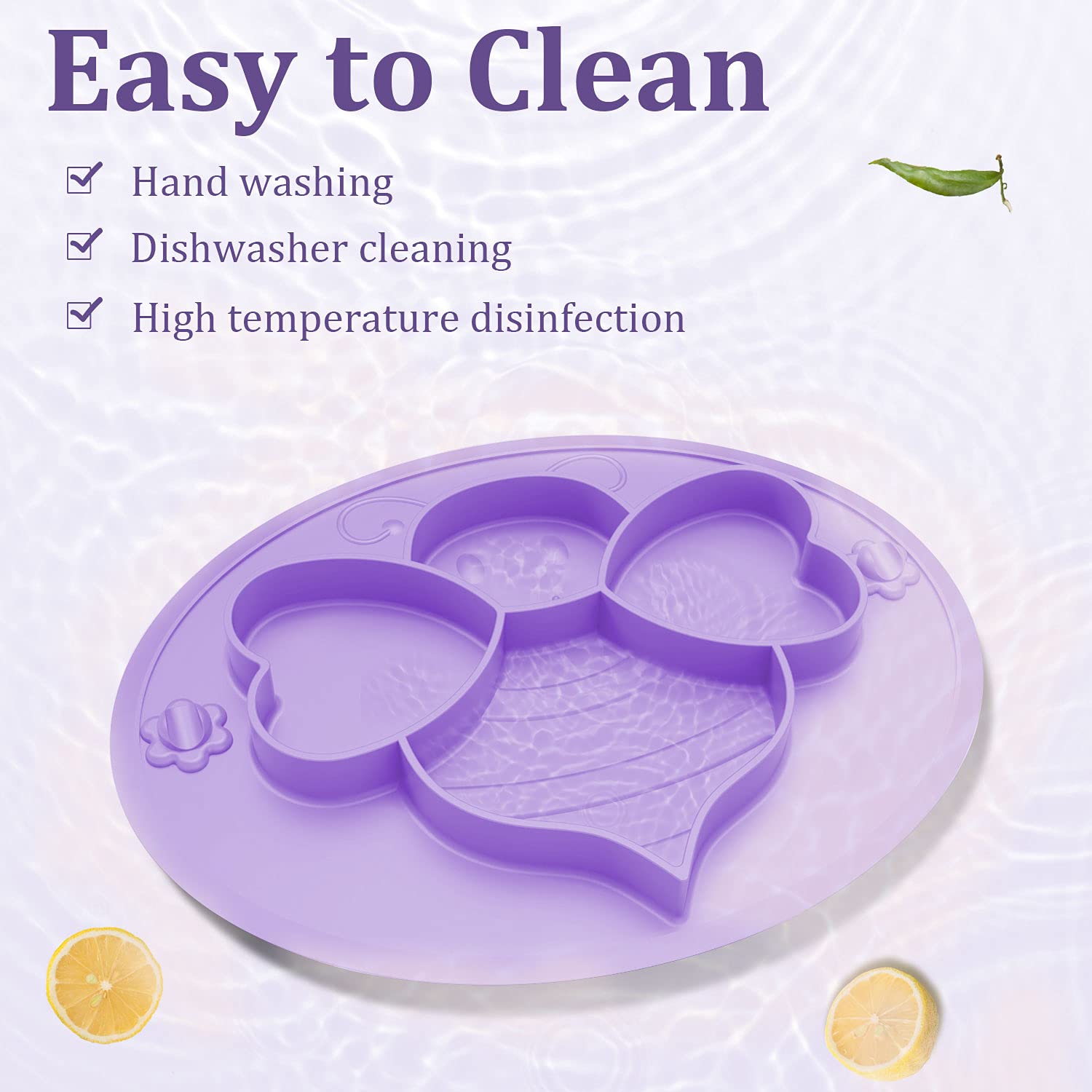 Suction Plates for Baby Toddler, Silicone Kids Plates, BPA Free Food Grade Silicone, Microwave and Dishwasher Safe, Bee Divided Design, Purple