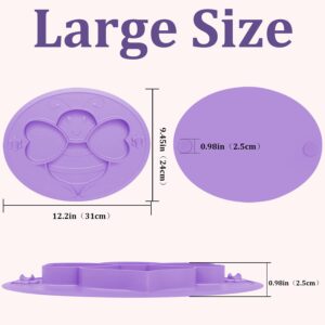 Suction Plates for Baby Toddler, Silicone Kids Plates, BPA Free Food Grade Silicone, Microwave and Dishwasher Safe, Bee Divided Design, Purple