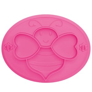 suction plates for baby toddler, silicone kids plates, bpa free food grade silicone, microwave and dishwasher safe, bee divided design, peach