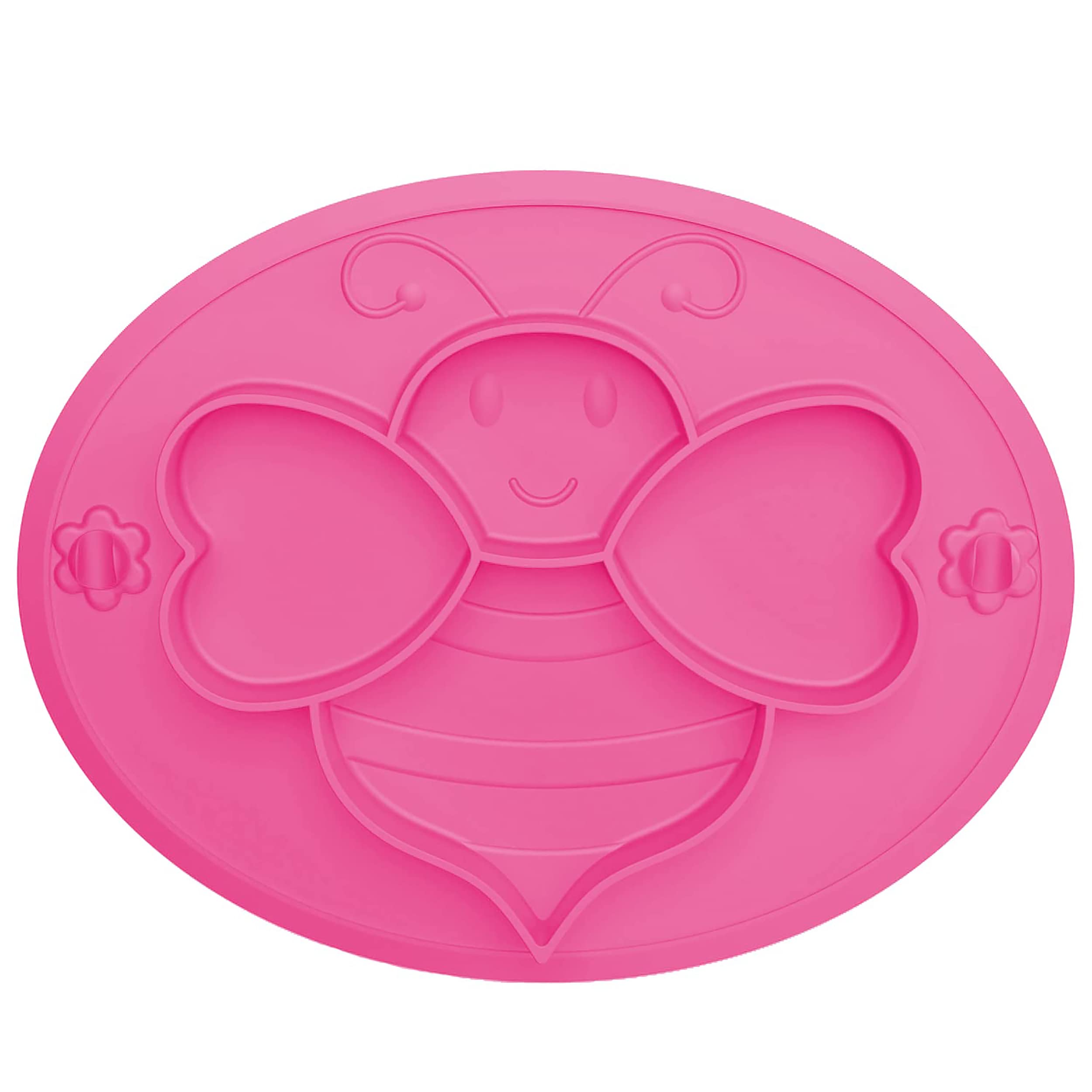 Suction Plates for Baby Toddler, Silicone Kids Plates, BPA Free Food Grade Silicone, Microwave and Dishwasher Safe, Bee Divided Design, Peach