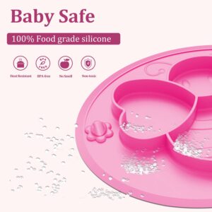 Suction Plates for Baby Toddler, Silicone Kids Plates, BPA Free Food Grade Silicone, Microwave and Dishwasher Safe, Bee Divided Design, Peach