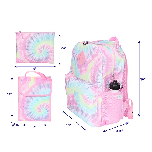 CLUB LIBBY LU Tie Dye Backpack Set for Girls, 16 inch, 6 Pieces - Includes Foldable Lunch Bag, Water Bottle, Scrunchie, & Pencil Case