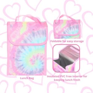 CLUB LIBBY LU Tie Dye Backpack Set for Girls, 16 inch, 6 Pieces - Includes Foldable Lunch Bag, Water Bottle, Scrunchie, & Pencil Case