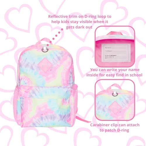 CLUB LIBBY LU Tie Dye Backpack Set for Girls, 16 inch, 6 Pieces - Includes Foldable Lunch Bag, Water Bottle, Scrunchie, & Pencil Case