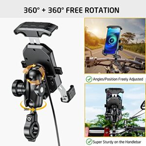 iMESTOU Anti-Theft Motorcycle Wireless Phone Mount Charger 15W & USB C 3A Handlebar 1" Ball Stem Phone Holder Works with 12V/24V Vehicle/USB Socket 720 Rotation Quick Charge for 4.0-7.0" Cellphones