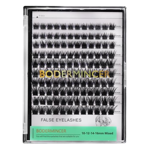 Bodermincer 120 Clusters 8-10-12-14mm Mixed/10-12-14-16mm Mixed Wide Cluster False Eyelash Individual Cluster EyeLashes Grafting Fake False Eyelashes Eyelash Extension (Black 8-10-12-14mm Mixed)