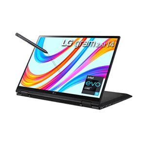 lg gram 14t90p - 14" wuxga (1920x1200) 2-in-1 lightweight touch display laptop, intel evo with 11th gen core i5 cpu, 8gb ram, 256gb ssd, 24.5 hours battery, thunderbolt 4, black - 2021