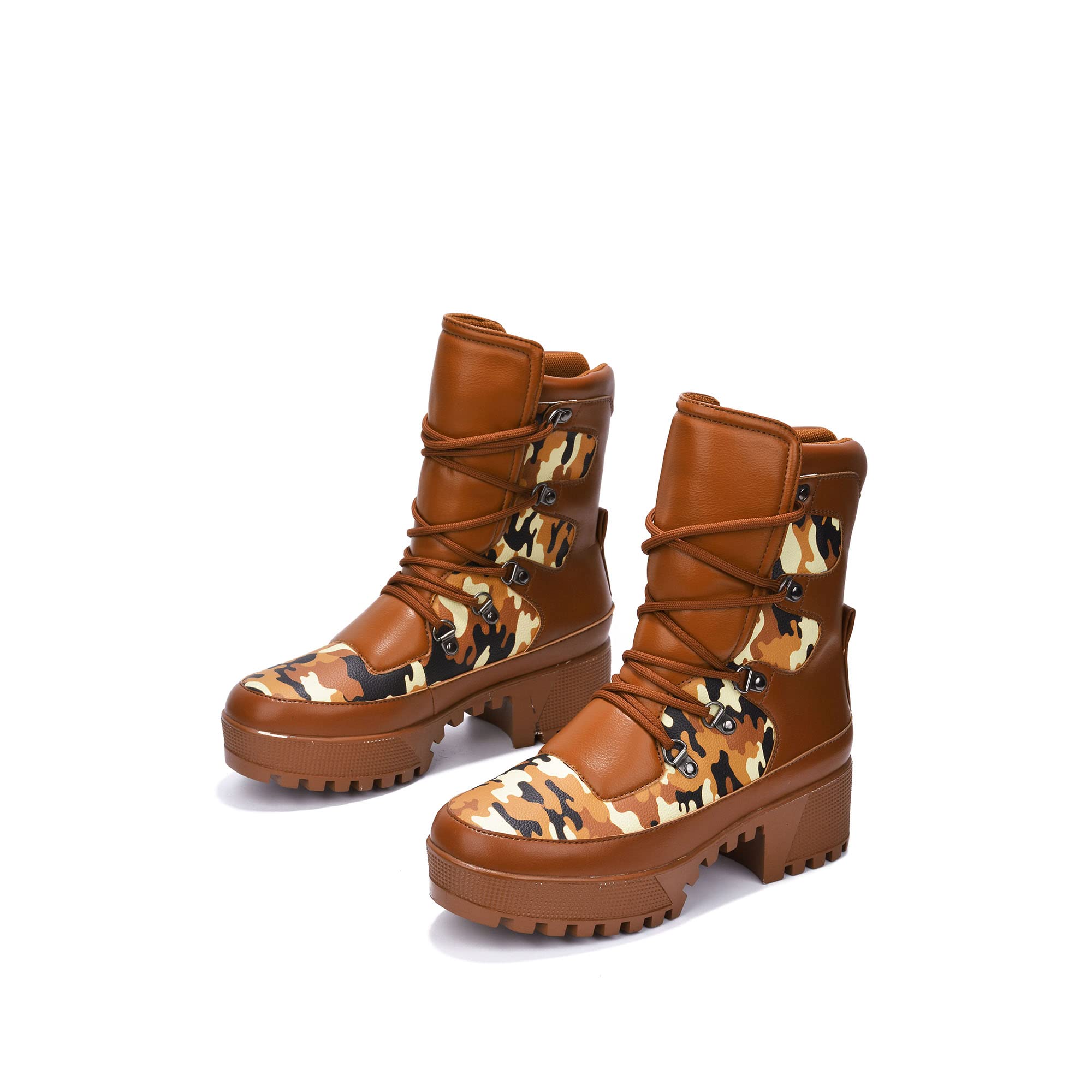 Cape Robbin Nunca Combat Boots for Women, Platform Boots with Chunky Block Heels, Womens High Tops Boots - Brown Size 7