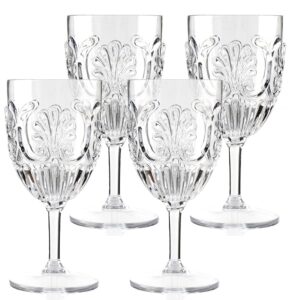 komorebi shatterproof acrylic wine glasses - unbreakable plastic goblets, bpa-free & drop-proof glassware - elegant drinkware for indoor & outdoor use - 14oz, set of 4 (clear)