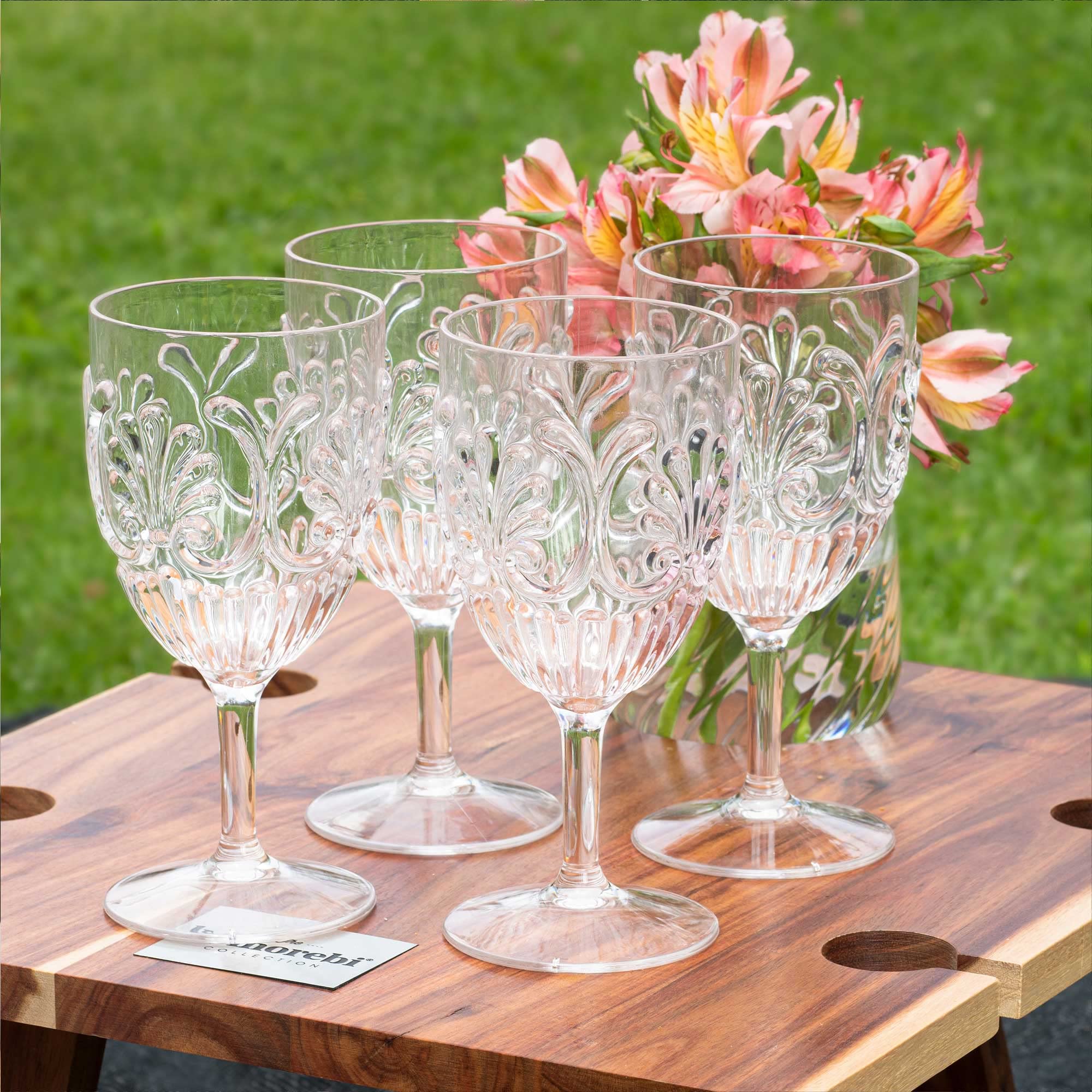 Komorebi Shatterproof Acrylic Wine Glasses - Unbreakable Plastic Goblets, BPA-Free & Drop-Proof Glassware - Elegant Drinkware for Indoor & Outdoor Use - 14oz, Set of 4 (Clear)