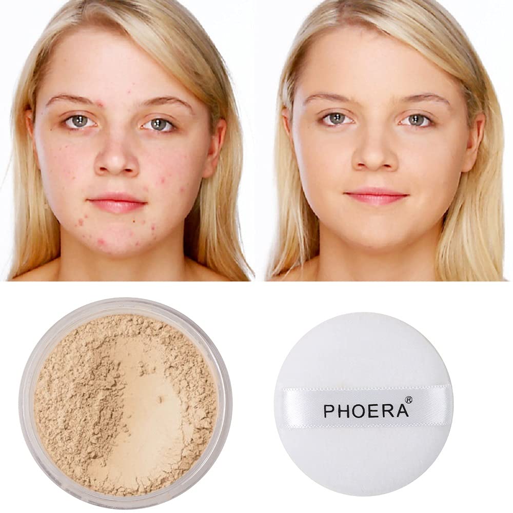 2 Pcs PHOERA Setting Powder, Control Oil Brighten Skin Color Cover Blemish Face Setting Loose Powder。 (01# Translucent & 02# Cool Beige)