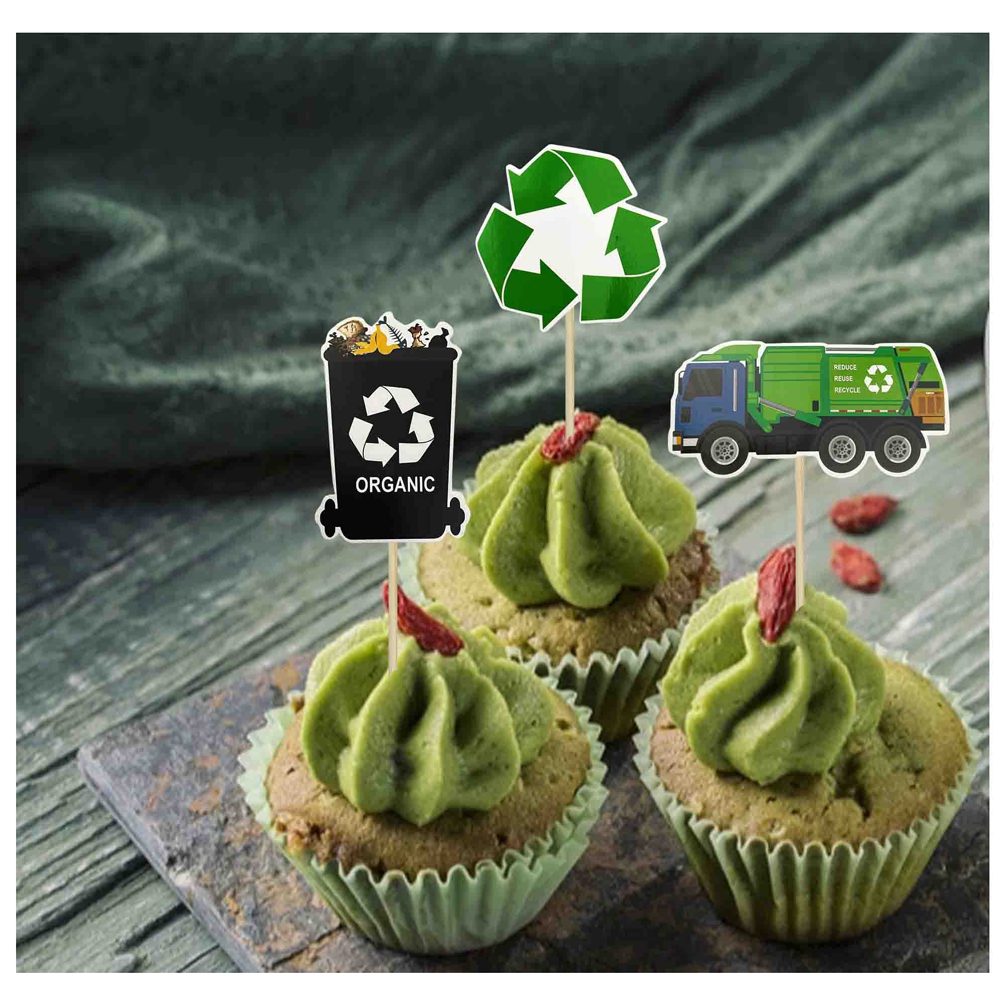 Garbage Truck Birthday Party Supplies Garbage Truck Cupcake Toppers for Trash Truck Waste Management Recycling Party Supplies