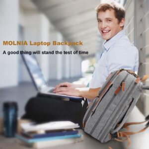 MOLNIA 3 in 1 Laptop Backpack, 17.3 inch Computer Bags for Men, Laptop Backpack for Men, for Travel Bussiness Men Women, Grey