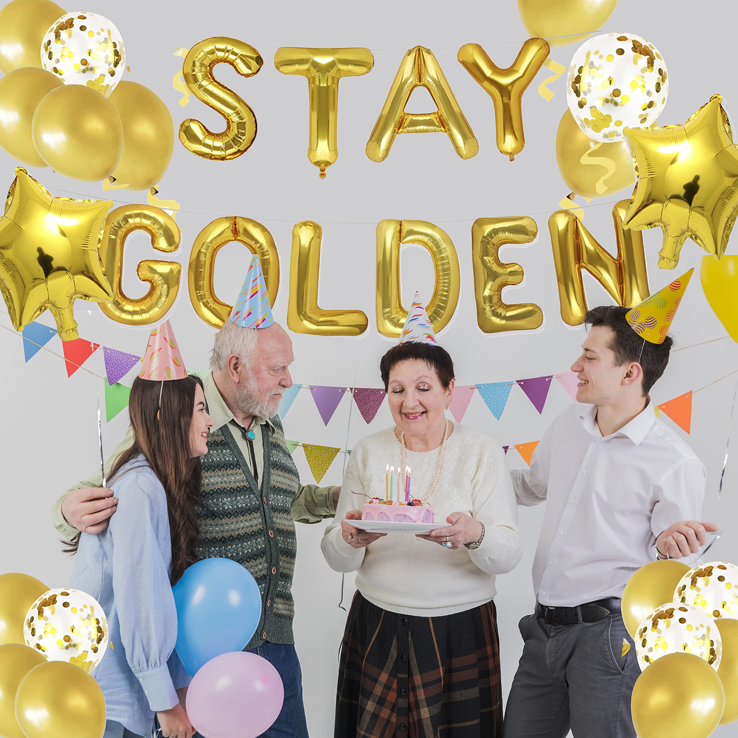 16 Inch Gold STAY GOLDEN Party Birthday Balloon Banner For Golden Girls Supplies(STAY GOLDEN)