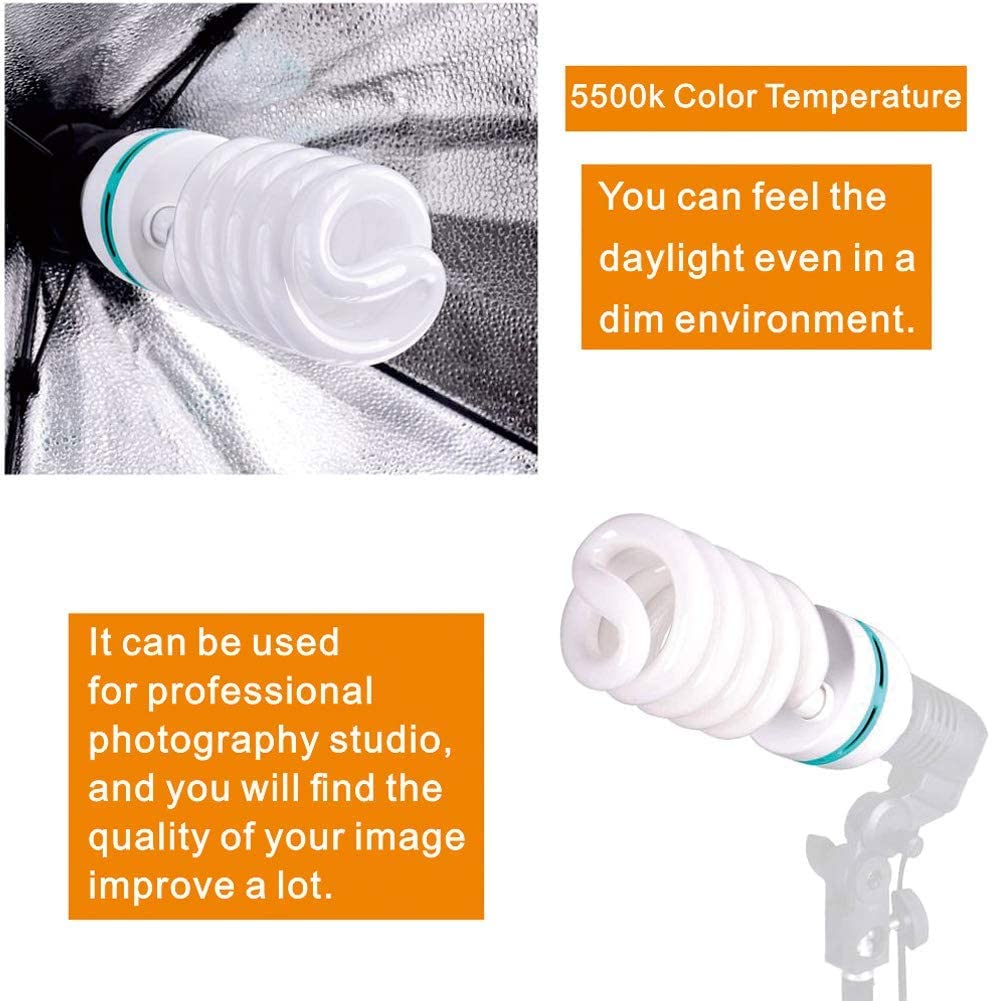 2pcs 135W Light Bulb 5500K CFL Daylight Spiral Softbox Lighting Kit Bulb in E27 Socket for Photography Photo