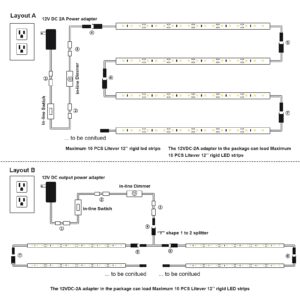 Under Cabinet LED Lighting Kit for Kitchen Cabinets Counter Shelf Bookcase Closet. 6 PCS 12 Inches LED Light Strip with Adapter Switch Dimmer Extension Cable. Plug in. Dimmable. Daylight White 5000K.