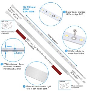 Under Cabinet LED Lighting Kit for Kitchen Cabinets Counter Shelf Bookcase Closet. 6 PCS 12 Inches LED Light Strip with Adapter Switch Dimmer Extension Cable. Plug in. Dimmable. Daylight White 5000K.