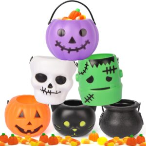 mcpinky small halloween candy buckets, 12pcs mini portable pumpkin bucket candy bowl holder ghost candy bucket for kids trick or treat halloween party favor