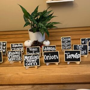 20 Pcs Mini Chalkboard Signs with Stand, Food Signs for Party Buffet, Table Numbers, Place Cards Display, Weddings, Buffet, Small Blackboards Wood Little Chalkboard