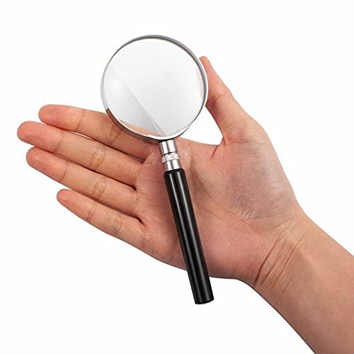 JORCEDI 10X Magnification Handheld Magnifier Magnifying Glass Handle Low Vision Aid 50mm for Book, Maps, Classroom Science, Insect & Hobby, Seniors and Kids