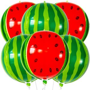 katchon, big watermelon balloons for watermelon decorations - pack of 6, 22 inch | 4d watermelon balloon for watermelon party decorations | summer fruit balloons for one in a melon party decorations