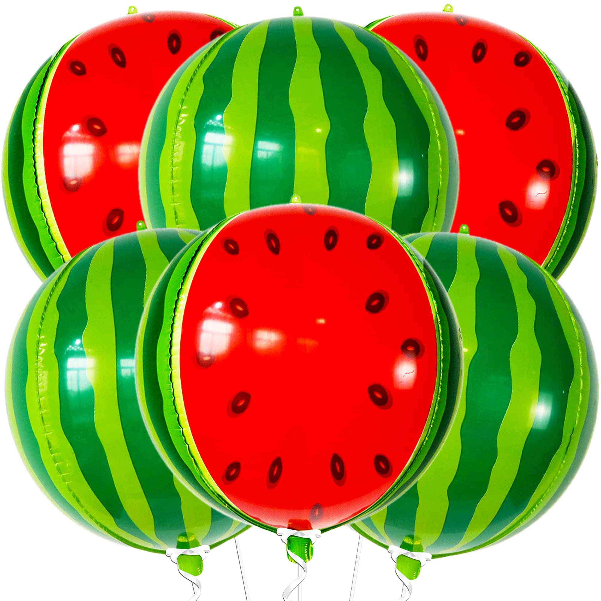 KatchOn, Big Watermelon Balloons for Watermelon Decorations - Pack of 6, 22 inch | 4D Watermelon Balloon for Watermelon Party Decorations | Summer Fruit Balloons for One In A Melon Party Decorations