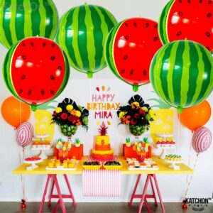 KatchOn, Big Watermelon Balloons for Watermelon Decorations - Pack of 6, 22 inch | 4D Watermelon Balloon for Watermelon Party Decorations | Summer Fruit Balloons for One In A Melon Party Decorations