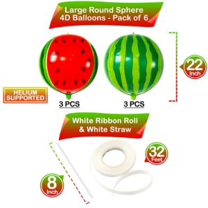 KatchOn, Big Watermelon Balloons for Watermelon Decorations - Pack of 6, 22 inch | 4D Watermelon Balloon for Watermelon Party Decorations | Summer Fruit Balloons for One In A Melon Party Decorations