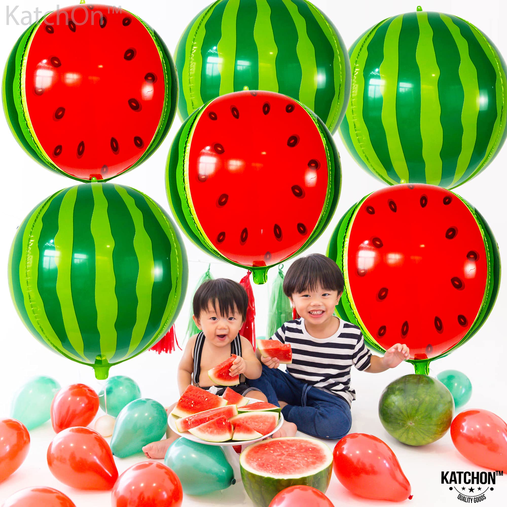 KatchOn, Big Watermelon Balloons for Watermelon Decorations - Pack of 6, 22 inch | 4D Watermelon Balloon for Watermelon Party Decorations | Summer Fruit Balloons for One In A Melon Party Decorations