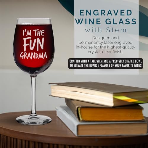 shop4ever I'm The Fun Grandma Engraved Stemmed Wine Glass 16 oz. Gift for Mother's Day