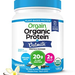 Orgain Organic Vegan Protein Powder + Oat Milk, Vanilla Bean - 20g Plant Based Protein, Gluten Free, Soy Free, Low Sugar, Non GMO, Kosher - 1.05lb