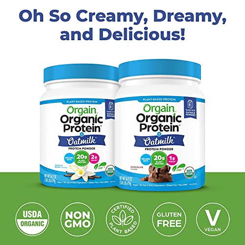 Orgain Organic Vegan Protein Powder + Oat Milk, Vanilla Bean - 20g Plant Based Protein, Gluten Free, Soy Free, Low Sugar, Non GMO, Kosher - 1.05lb