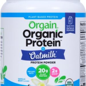 Orgain Organic Vegan Protein Powder + Oat Milk, Vanilla Bean - 20g Plant Based Protein, Gluten Free, Soy Free, Low Sugar, Non GMO, Kosher - 1.05lb