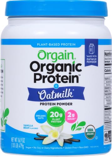 Orgain Organic Vegan Protein Powder + Oat Milk, Vanilla Bean - 20g Plant Based Protein, Gluten Free, Soy Free, Low Sugar, Non GMO, Kosher - 1.05lb