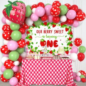 vansolinne strawberry first birthday decoration berry first birthday party set balloons backdrop sweet one party supplies photo backdrop banner balloons garland decor kit party decorations supplies
