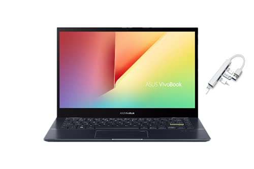 ASUS VivoBook 14" FHD LED 2-in-1 Touchscreen Premium Laptop | AMD Ryzen 5 5500U | 8GB DDR4 RAM | 256GB SSD | Fingerprint | HDMI | Windows 10 | Black | with USB3.0 HUB Bundle