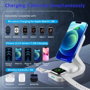 SVJEFY Wireless Charger, 3 in 1 Fast Wireless Charging Station, Suitable for iWatch2/3/4/5/6/SE, Earphones and Magnetic iPhone, Foldable Travel Wireless Charger