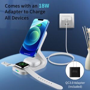 SVJEFY Wireless Charger, 3 in 1 Fast Wireless Charging Station, Suitable for iWatch2/3/4/5/6/SE, Earphones and Magnetic iPhone, Foldable Travel Wireless Charger