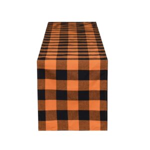 tosewever halloween buffalo check plaid table runner, cotton polyester blend classic family dinner table runners for indoor outdoor parties events home decoration (orange and black, 14 x 72 inch)