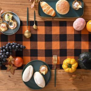 Tosewever Halloween Buffalo Check Plaid Table Runner, Cotton Polyester Blend Classic Family Dinner Table Runners for Indoor Outdoor Parties Events Home Decoration (Orange and Black, 14 x 72 Inch)