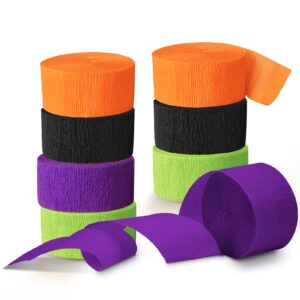 nicrolandee halloween party supplies - 8 rolls black orange crepe paper streamers tassels streamer paper for halloween theme party, horror party, birthday, home party backdrop decorations, 82ft long