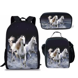 beginterest durable backpack sets for school three white horses backpack with insulated lunch box pencil case