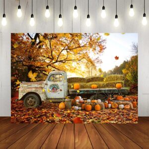lofaris autumn pumpkin truck backdrop harvest hay fall forest maple leaves photography background thanks-giving day party banner photo decorations 7x5ft