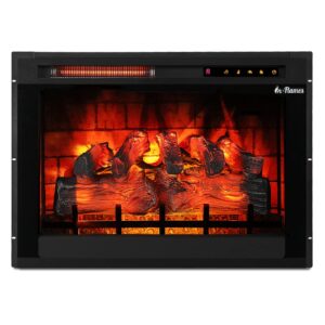 turbro in-flames 28 inch in-wall recessed electric fireplace insert - realistic wood log, 3d adjustable flame effects, infrared quartz, thermostat, and timer - inf28-3d
