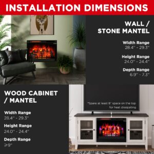 TURBRO in-Flames 28 Inch in-Wall Recessed Electric Fireplace Insert - Realistic Wood Log, 3D Adjustable Flame Effects, Infrared Quartz, Thermostat, and Timer - INF28-3D