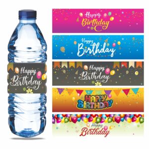 happy birthday water bottle labels - (pack of 100) 8.5" x 2.25" wrappers wrap around party decoration stickers
