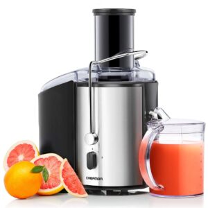 chefman 2-speed electric juicer, extra-wide feeding tube for whole fruits, make nutritious vegetable and green juice, detachable 1-quart pitcher, built-in foam separator, dishwasher-safe parts