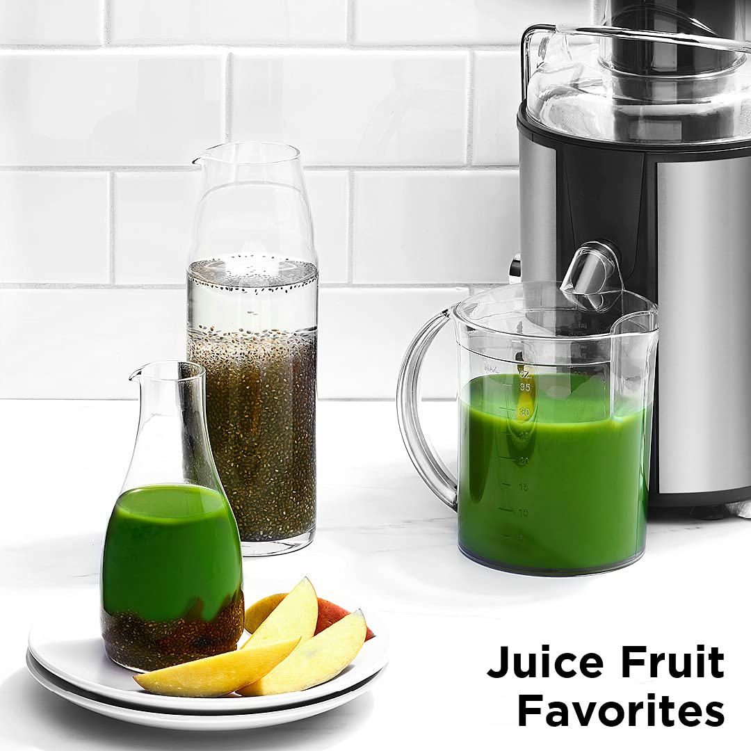 Chefman 2-Speed Electric Juicer, Extra-Wide Feeding Tube for Whole Fruits, Make Nutritious Vegetable and Green Juice, Detachable 1-Quart Pitcher, Built-in Foam Separator, Dishwasher-Safe Parts